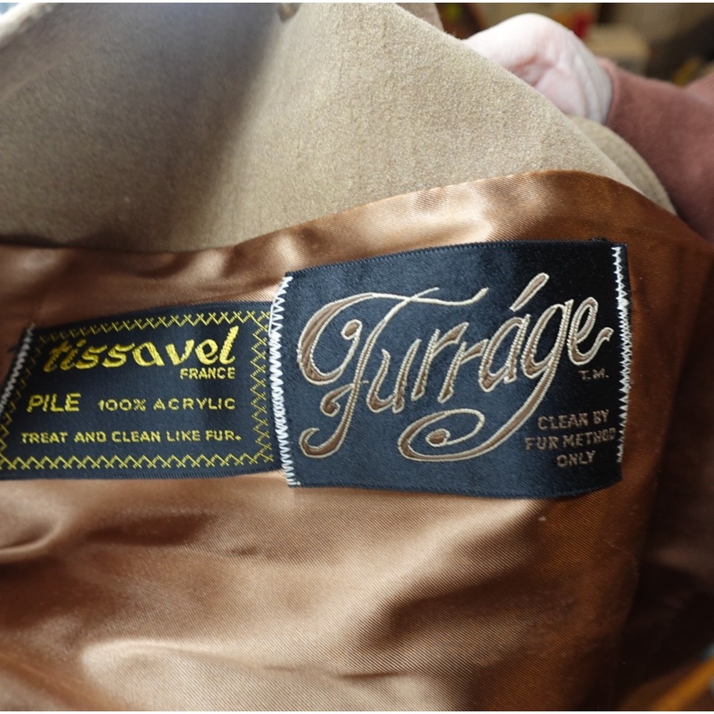 Vintage Furrage Tissavel France Faux Fur Coat Brown Belted Mid Length Jacket - Picture 6 of 8